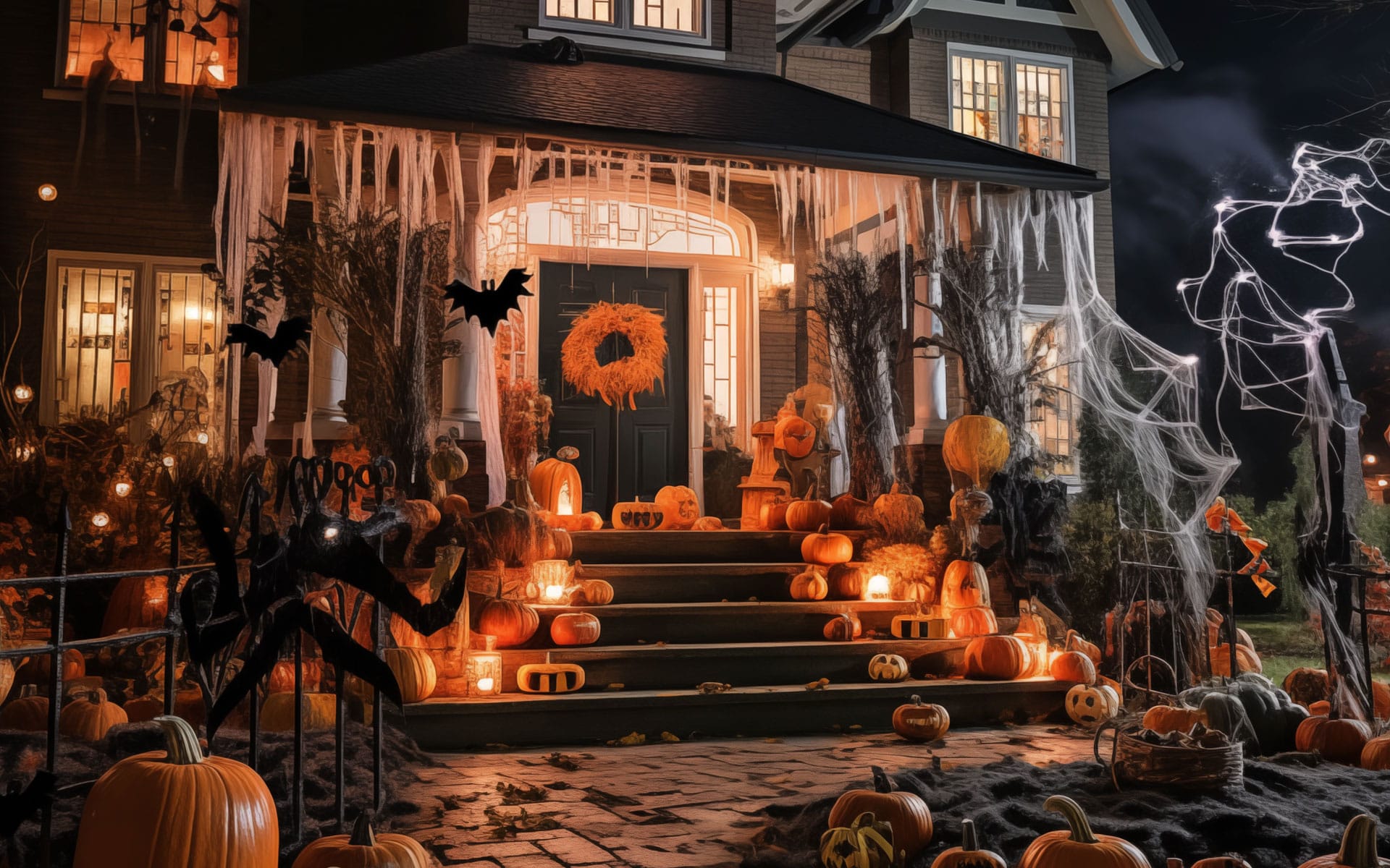 fi24halloween-exterior-decorations-hero- an image of the exterior of a home with great Halloween decorating efforts