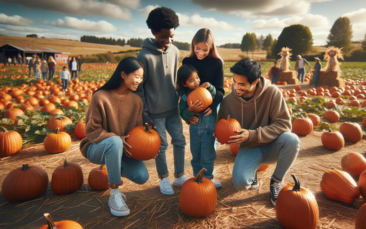 Ghosts, Goblins, and Guidelines: Celebrating Halloween Safely This Year 2 image of a group of friends visiting a local pumpkin patch just before Halloween