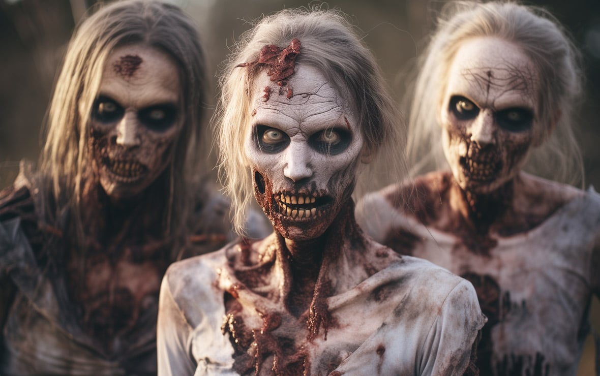 Master the Art of Horror: How to Achieve Hollywood Makeup Effects at Home! 5 image of three zombies with exceptional make up jobs