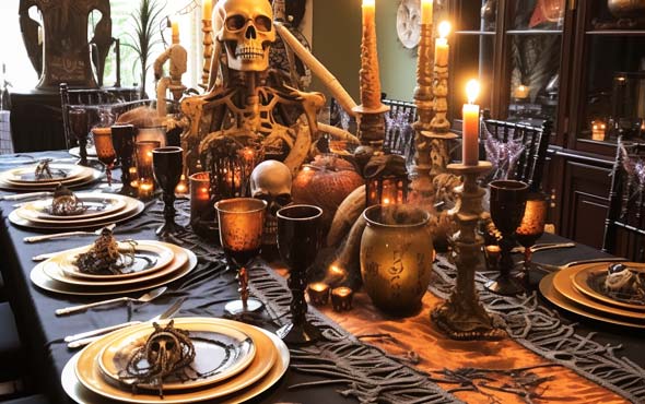 Hauntingly Beautiful: A Guide to Decorating Your Home for Halloween 6 a dining table decorated in the Halloween spirit