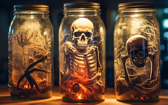 Hauntingly Beautiful: A Guide to Decorating Your Home for Halloween 7 vintage mason jars used as spooky Halloween props