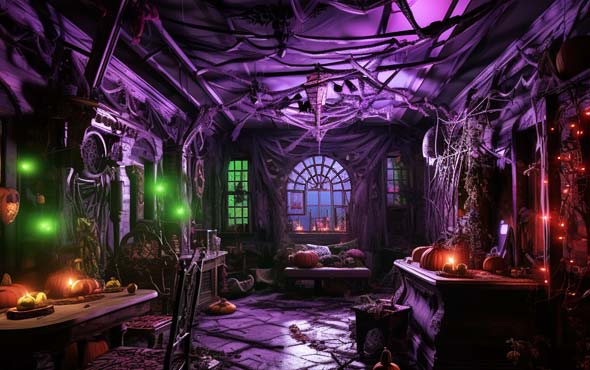 Ghouls Just Wanna Have Fun: How to Host the Perfect Halloween Bash 1 a room prepared for a Halloween party with eerie lighting and decorations