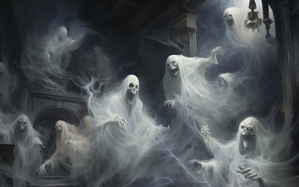 The Haunting at Hawthorn House 3 image of several ghosts swirling around the room in anger