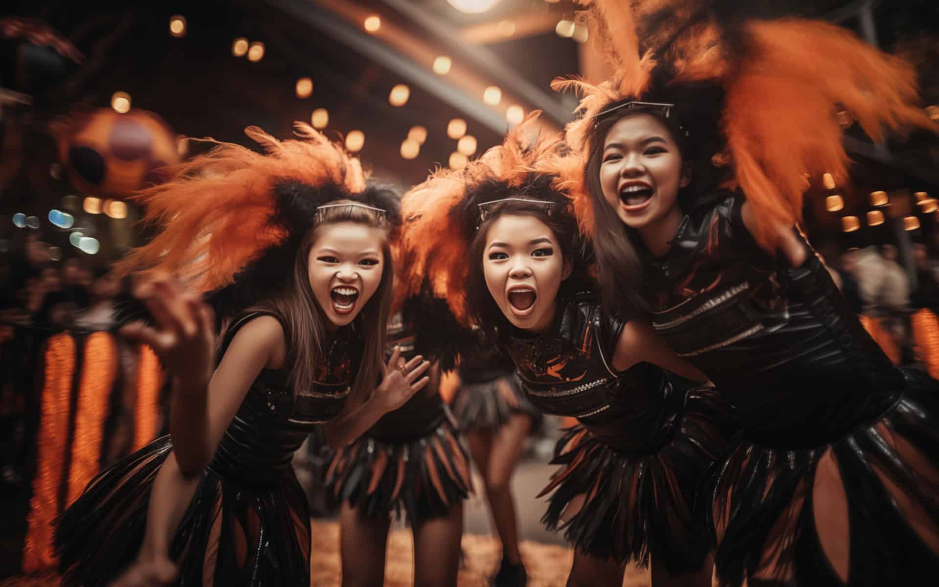 Haunt Couture: 13 Easy DIY Halloween Costumes 7 image of three young girls showing off their homemade, dyi cheerleader costumes for Halloween