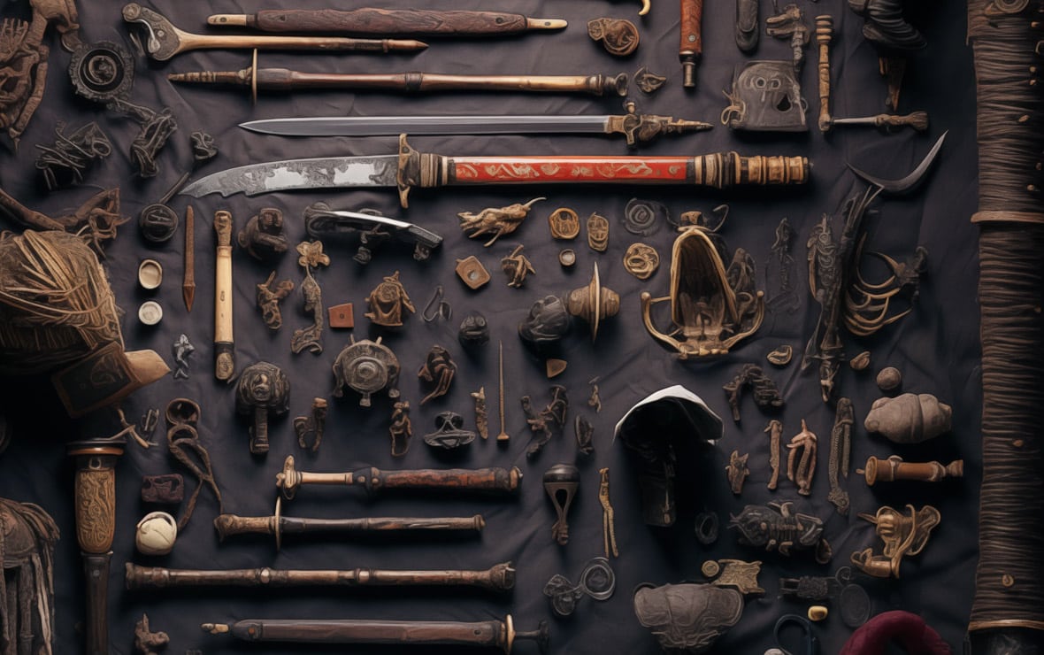 DIY Ninja Costume Ideas for an Adventurous Halloween 1 a tabletop photo of a wide variety of weapons used by ninjas