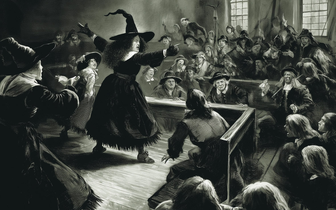 Shadows of History: Unveiling the Legend of the Shadowed Witch 1 A scene from the chaotic Salem Witch Trials of the late 1700s in America.